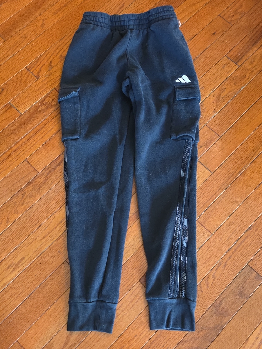 adidas Kids Black Cargo Joggers with Side Stripe Size Large 14-16